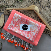 Peach Handloom Khadi Cotton Saree With Peach Mango Print Blouse